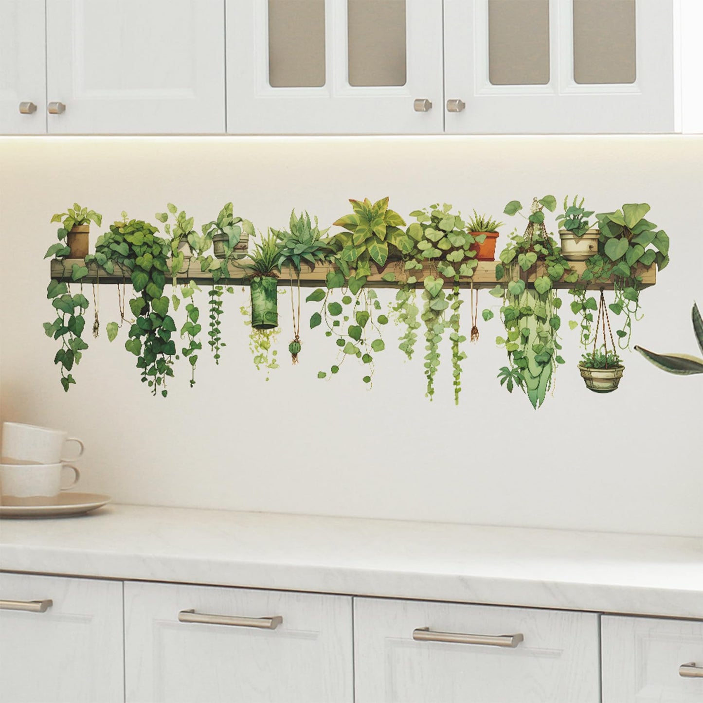 MeyRolizn Nature Green Plants Peel and Stick Wall Decals Wallpaper, Removable Wall Decals Shelves Green Plants Vinyl Art Wall Stickers & Murals for Living Room Kitchen Bathroom Decoration (A-Green)