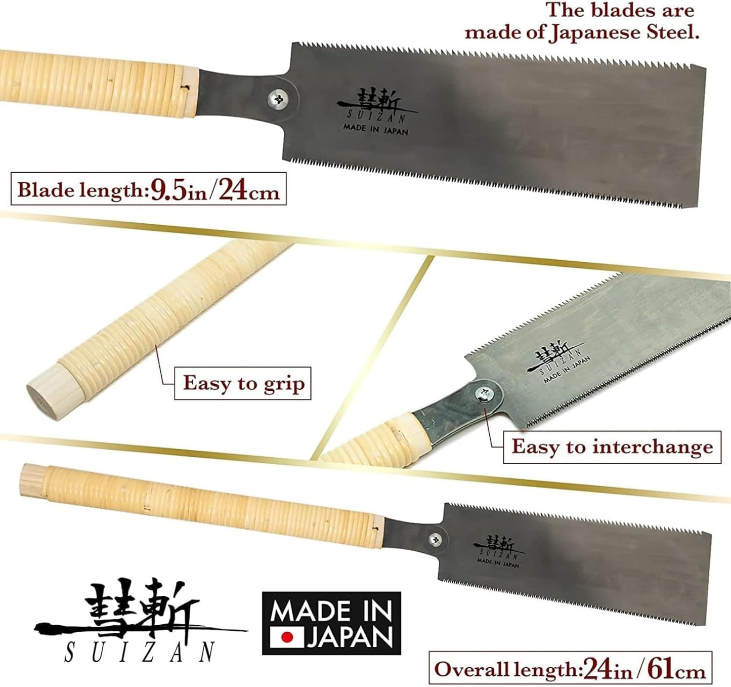Ryoba Double Edge Saw 9.5" - Professional Japanese Pull Saw for Woodworking