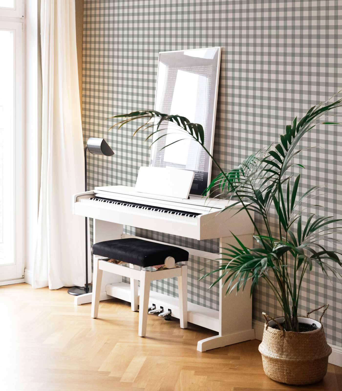 YXTII 17.3"×78.7" Plaid Wallpaper Stick and Peel, Striped Farmhouse Self Adhesive Contact Paper Wallpaper for Bathroom Bedroom Nursery Shelf Drawer Liner