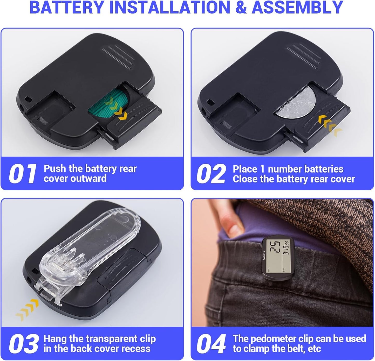 Skiennix Pedometer - Accurate 3D Step Counter with Clock | Portable Clip-On Design for Easy Tracking