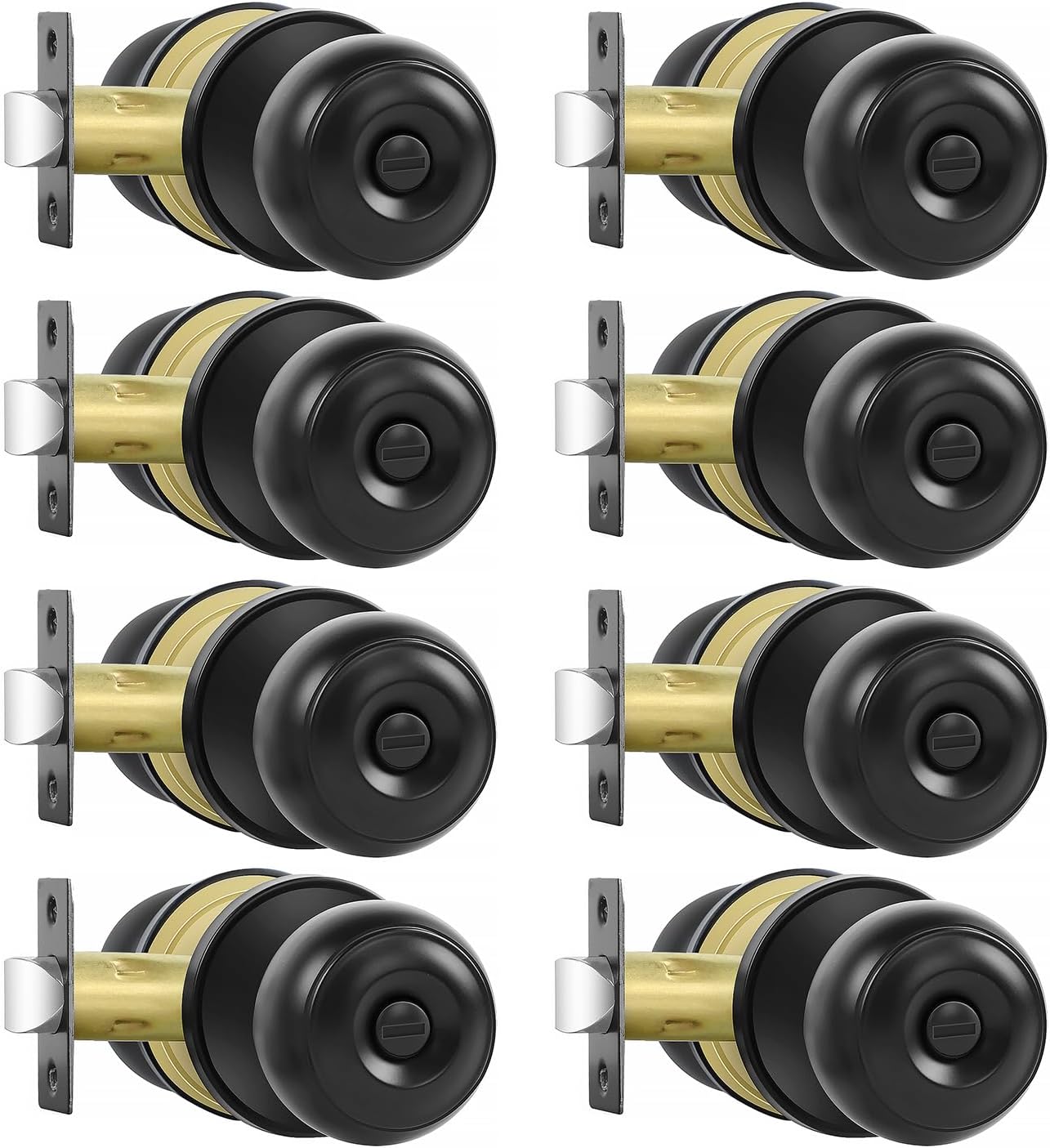 Matte Black Privacy Door Knobs - 8 Pack Keyless Locksets for Bed & Bath, Reversible
