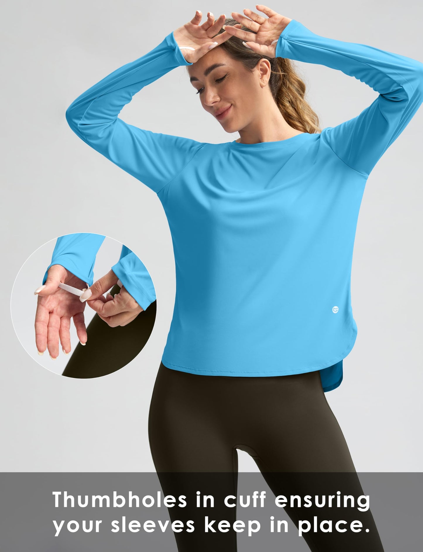 Women's Sun Shirts UPF 50+ Long Sleeve UV Protection Shirt Lightweight Quick Dry Workout Hiking Tops for Women(Sky Blue,L)