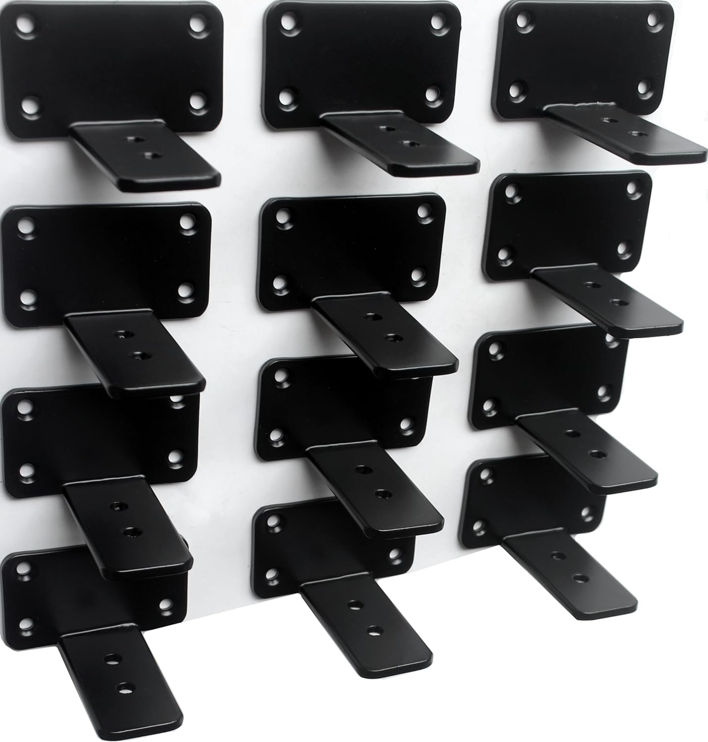 10-Inch Black Iron Floating Shelf Brackets - 12 Pack Rustic Industrial Support
