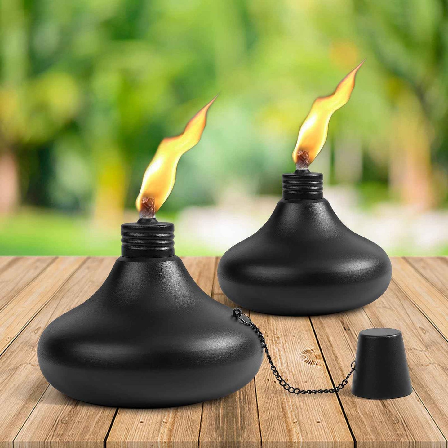 SNOGSWOG Upgraded Tabletop Torches Set of 2, 24oz Citronella Candles for Outdoor, Metal Table Top Torches for Outside, Refillable Torch Lanterns for Patio, Yard, Deck, Garden, Party