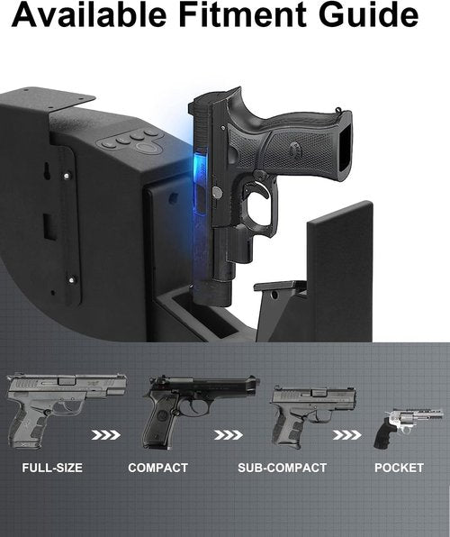 Biometric Pistol Gun Safe - Quick Access Auto Sliding Door | Fingerprint, PIN & Key Security Box - Ideal for Nightstand & Truck