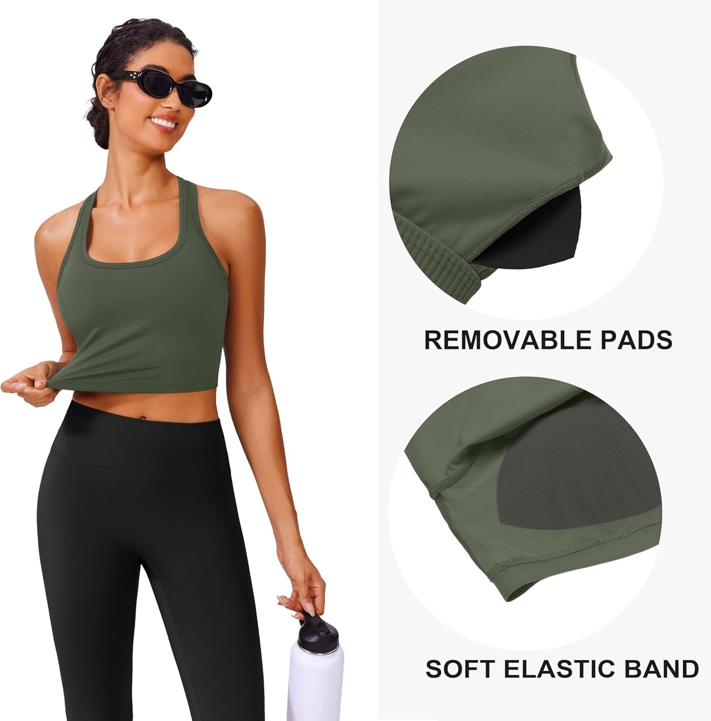 PINSPARK Sports Bra - Longline Racerback Yoga Top for Women | Padded Workout Tank, Comfortable Fit