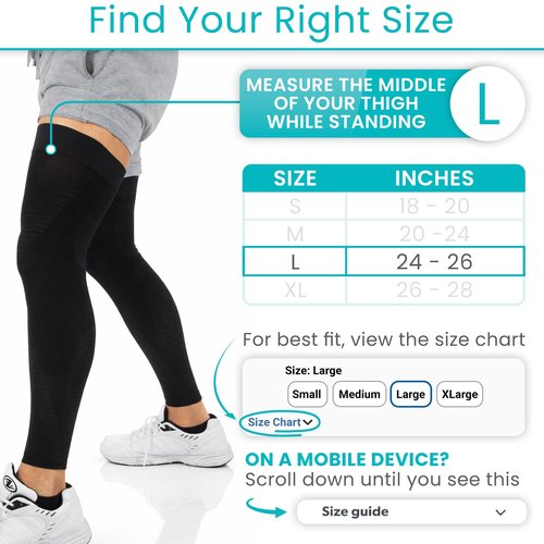 Vive Full Leg Compression Sleeves for Men & Women (Pair) - Knee, Calf, & Thigh Support Brace Wrap for Basketball, Football, Wrestling - Footless Long Running Accessories for Shin Splints (Large)