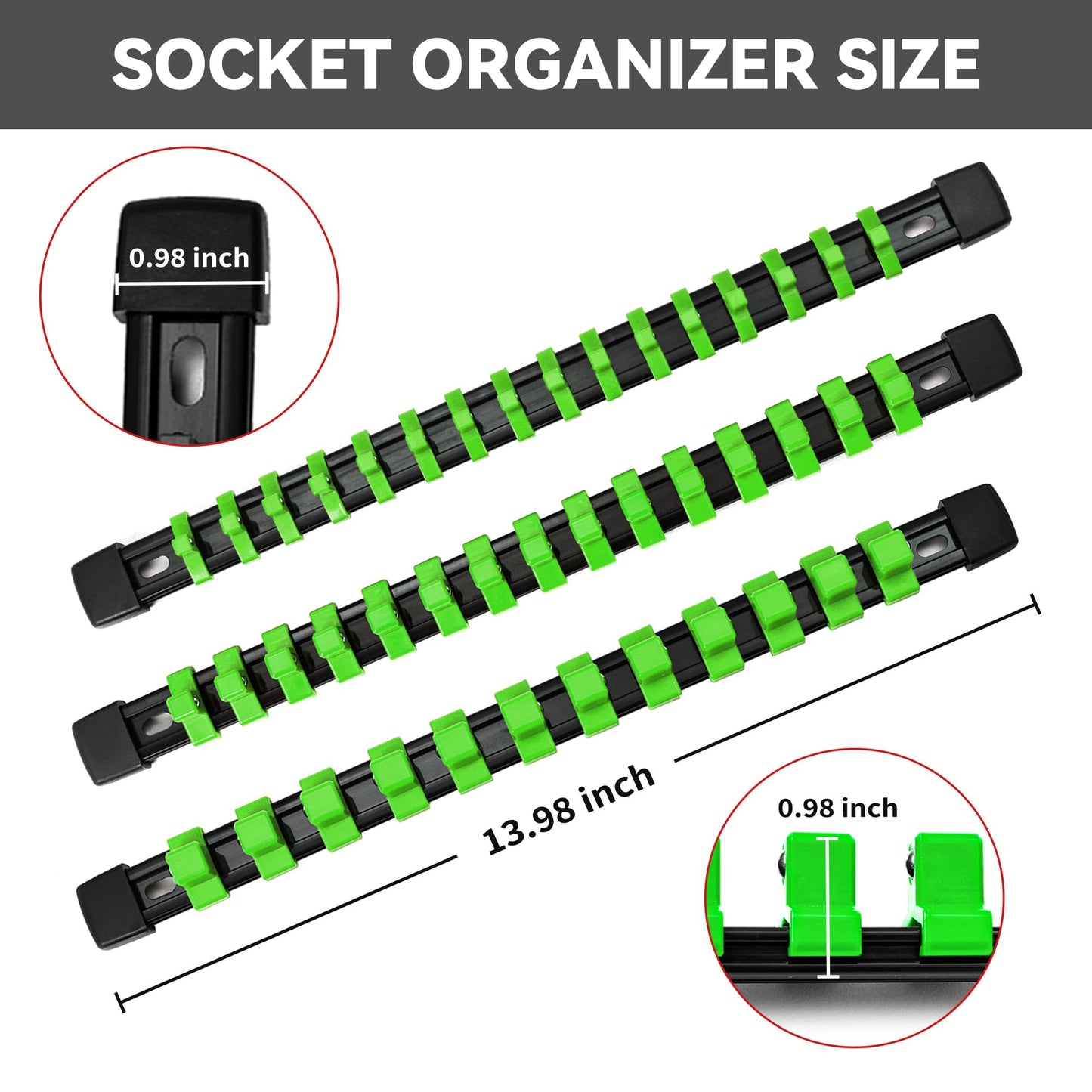 Reniteco Socket Organizer Drive ABS Tools - Green Socket Holder, Premium Quality 30 Pieces Socket Holders Kit 1/4-Inch x 160 Clips, 3/8-Inch x 150 Clips, 1/2-Inch x 120 Clips(30PC,Green)