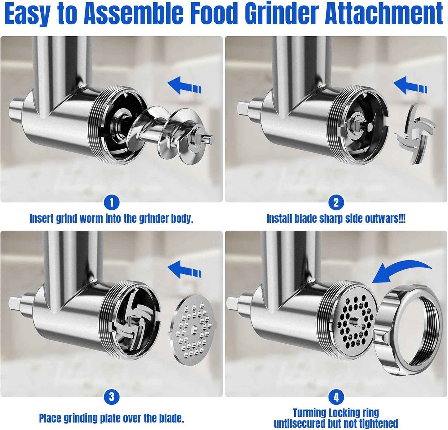 Stainless Steel Meat Grinder Attachment for Mixers - Sausage Stuffer, Dishwasher Safe