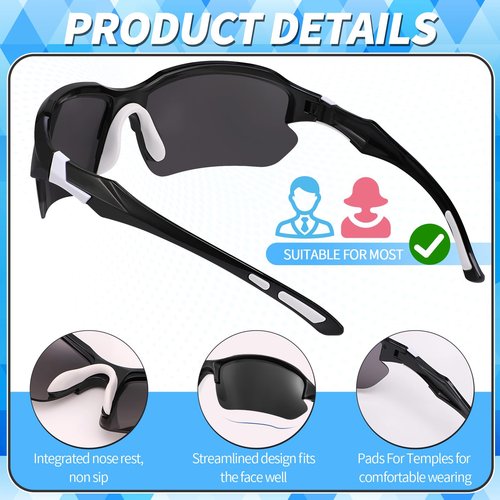 GGSTDDUP 4 Pack Polarized Sports Sunglasses for Men & Women | UV Protection Lightweight Wraparound Sunglasses for Cycling, Driving, Fishing, Running, black+white+red+orange
