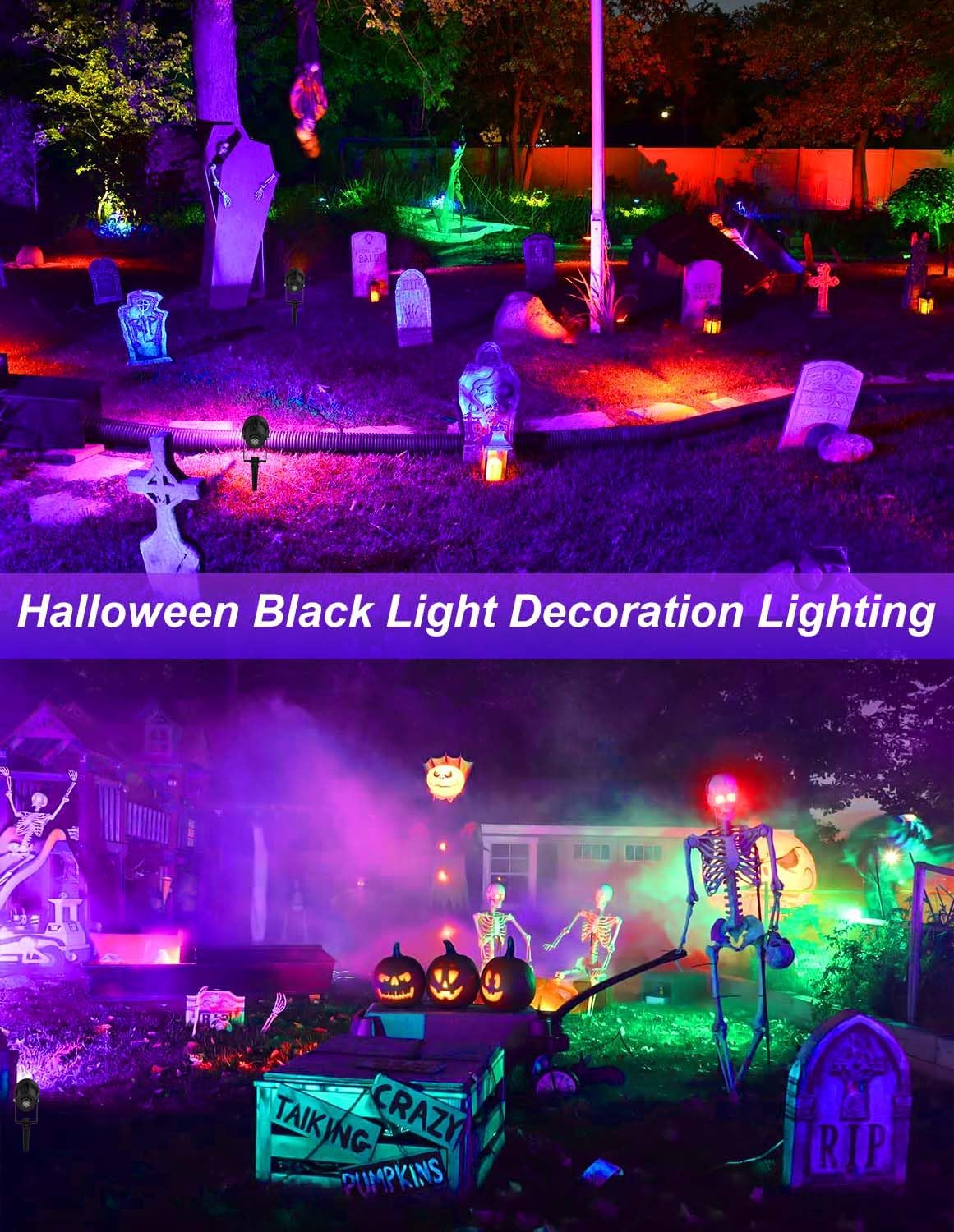 LED Black Light Spotlight - Waterproof Outdoor Landscape Lights for Glow Parties & Decorations (4 Pack)