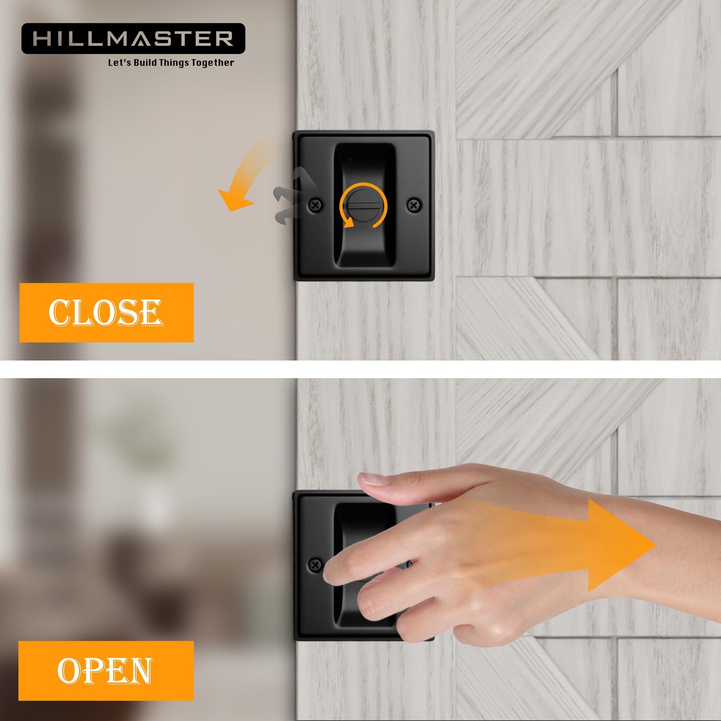 HILLMASTER Pocket Door Hardware, Matte Black Solid Brass Pocket Door Lock Pull, 1-3/8' Thickness, Black, 1 Pack