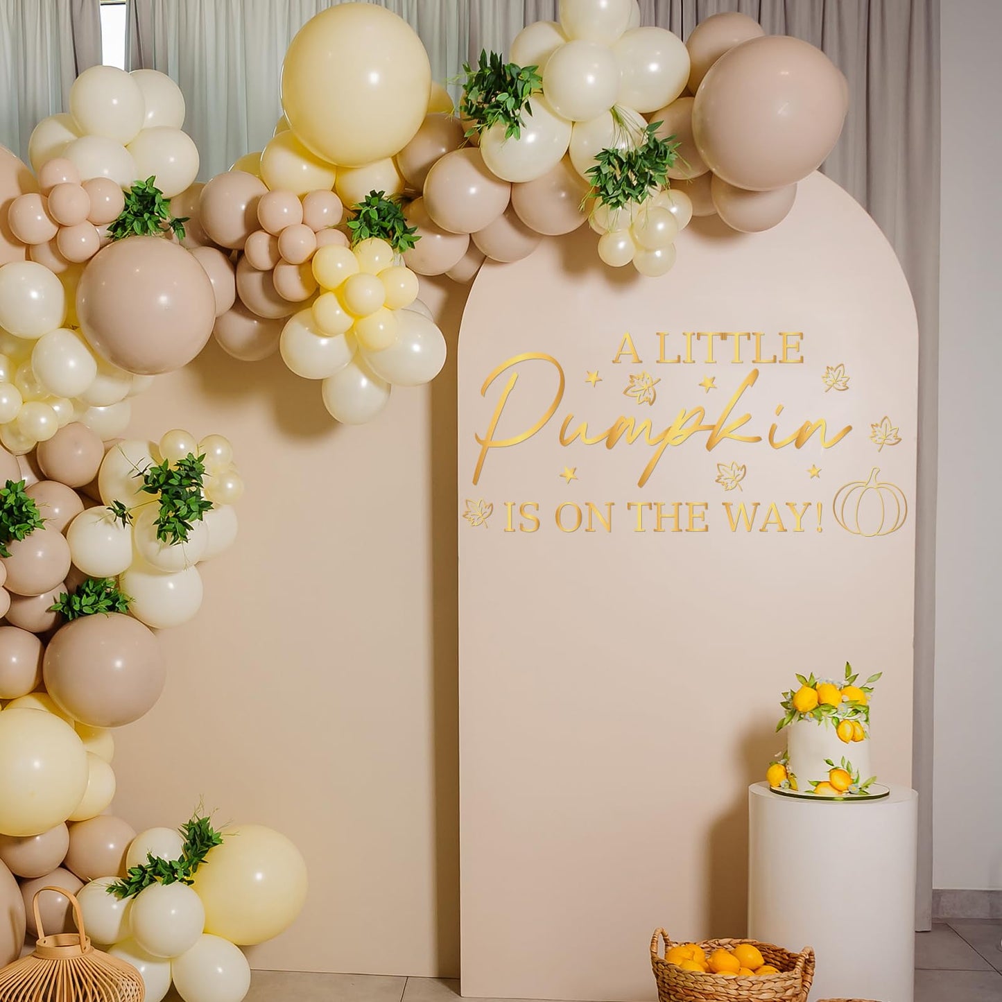 Aposwow Pumpkin Baby Shower Decorations - A Little Pumpkin is on The Way Sign Decal, Wall Stickers for Balloon Arch Backdrop Decor, Fall Gender Reveal Party Decorations