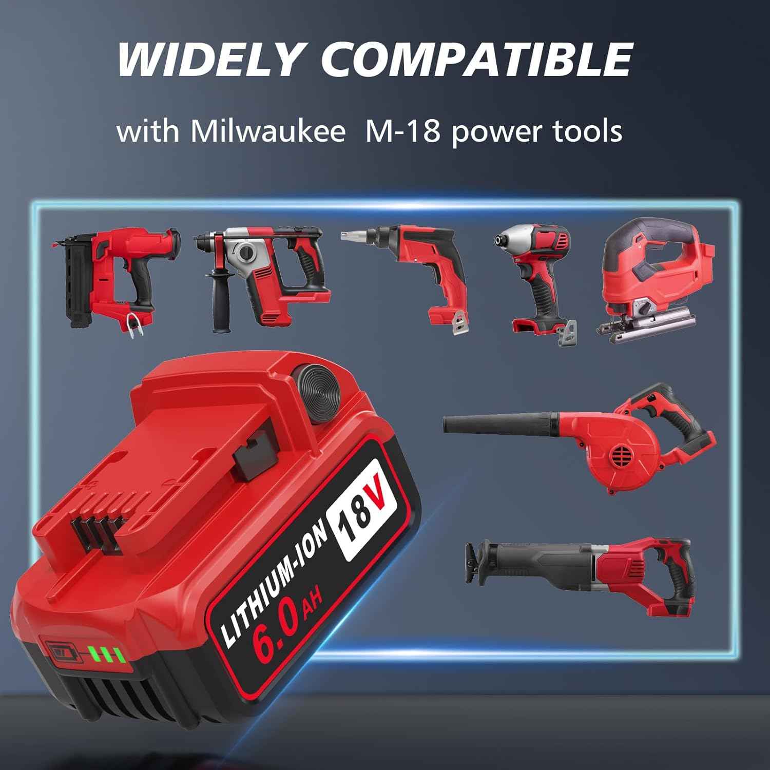 Milwaukee M18 6.0Ah Lithium-ion Battery Replacement (2-Pack) - Compatible with 18V Chargers & Tools