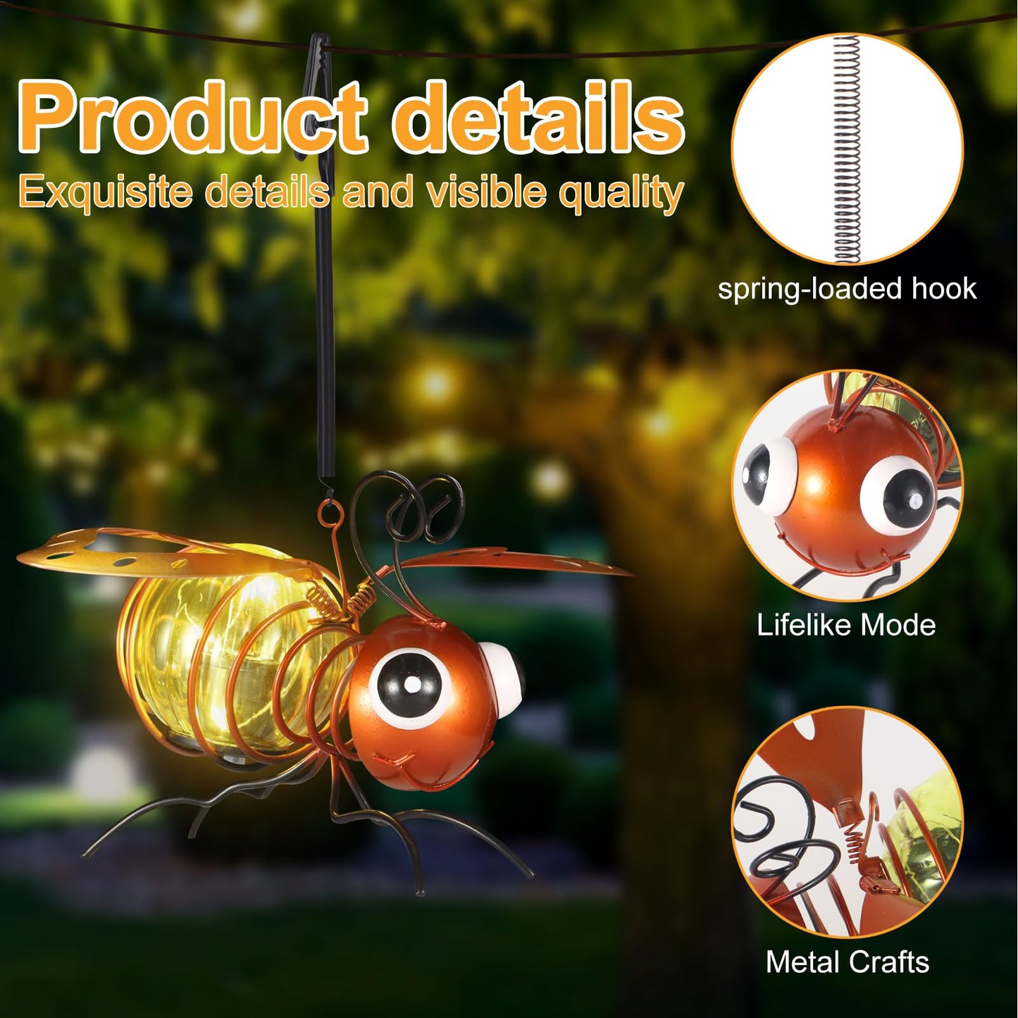 Bee Solar Outdoor Hanging Lantern Creative Small Sculpture Lights Durable Waterproof Used for Party Festivals Garden Decor Birthday Gifts for Grandma Mon Women