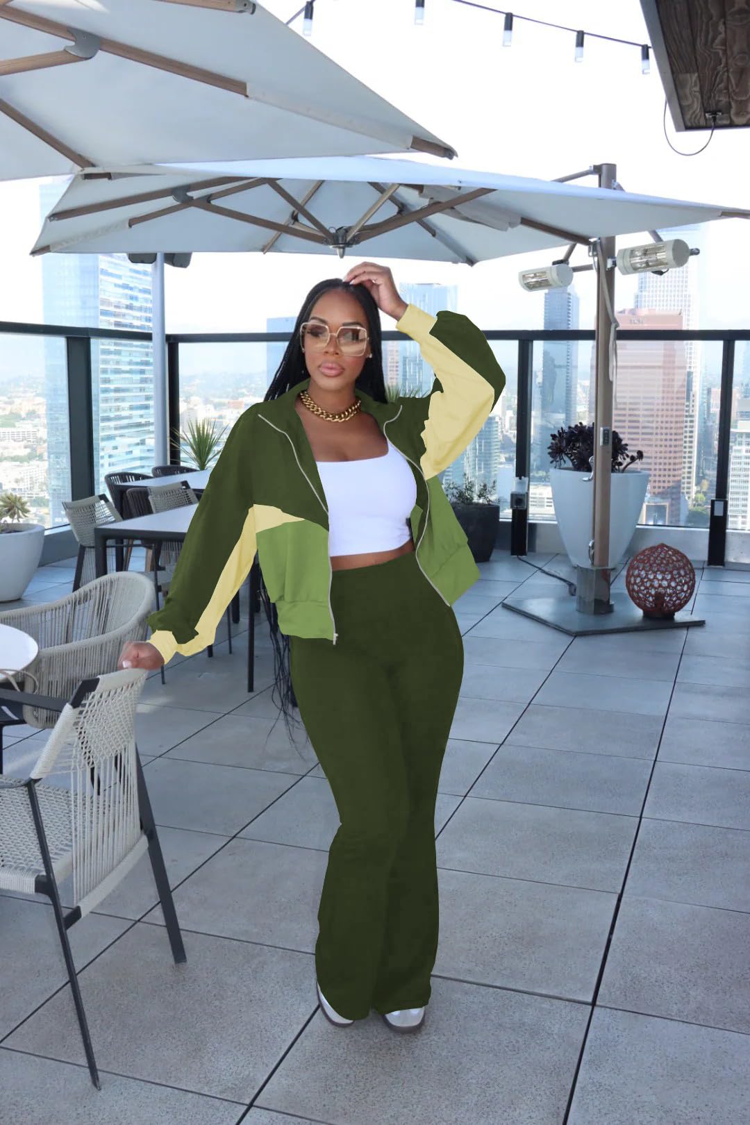 HBQ Women's Color Block 2 Piece Tracksuit Sets Long Sleeve Zip Up Crop Jacket and Flare Pants Casual Y2K Outfit-Burgundy-L