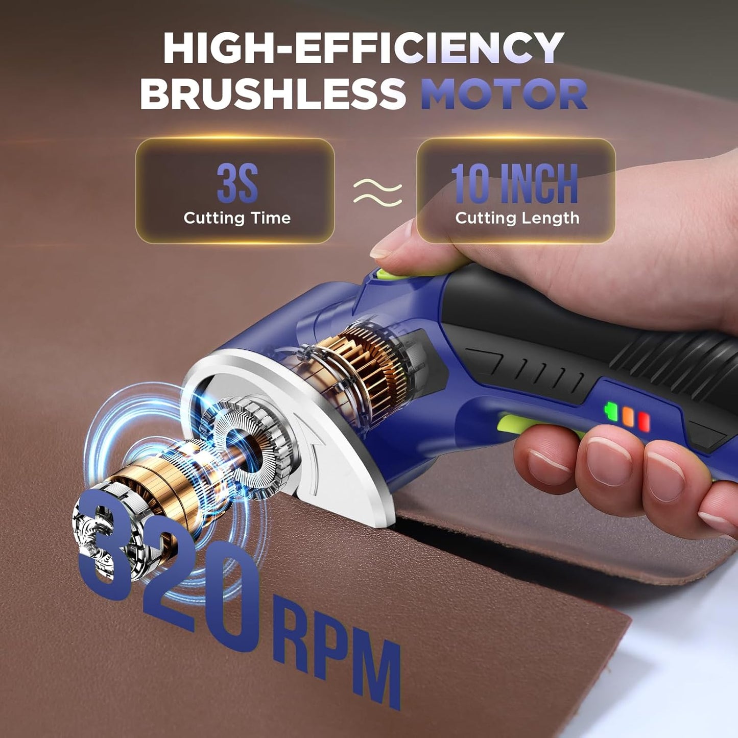 Rechargeable Cordless Electric Scissors - 4V Rotary Cutter with LED Light & 2 Blades for Fabric, Cardboard, and Plastic
