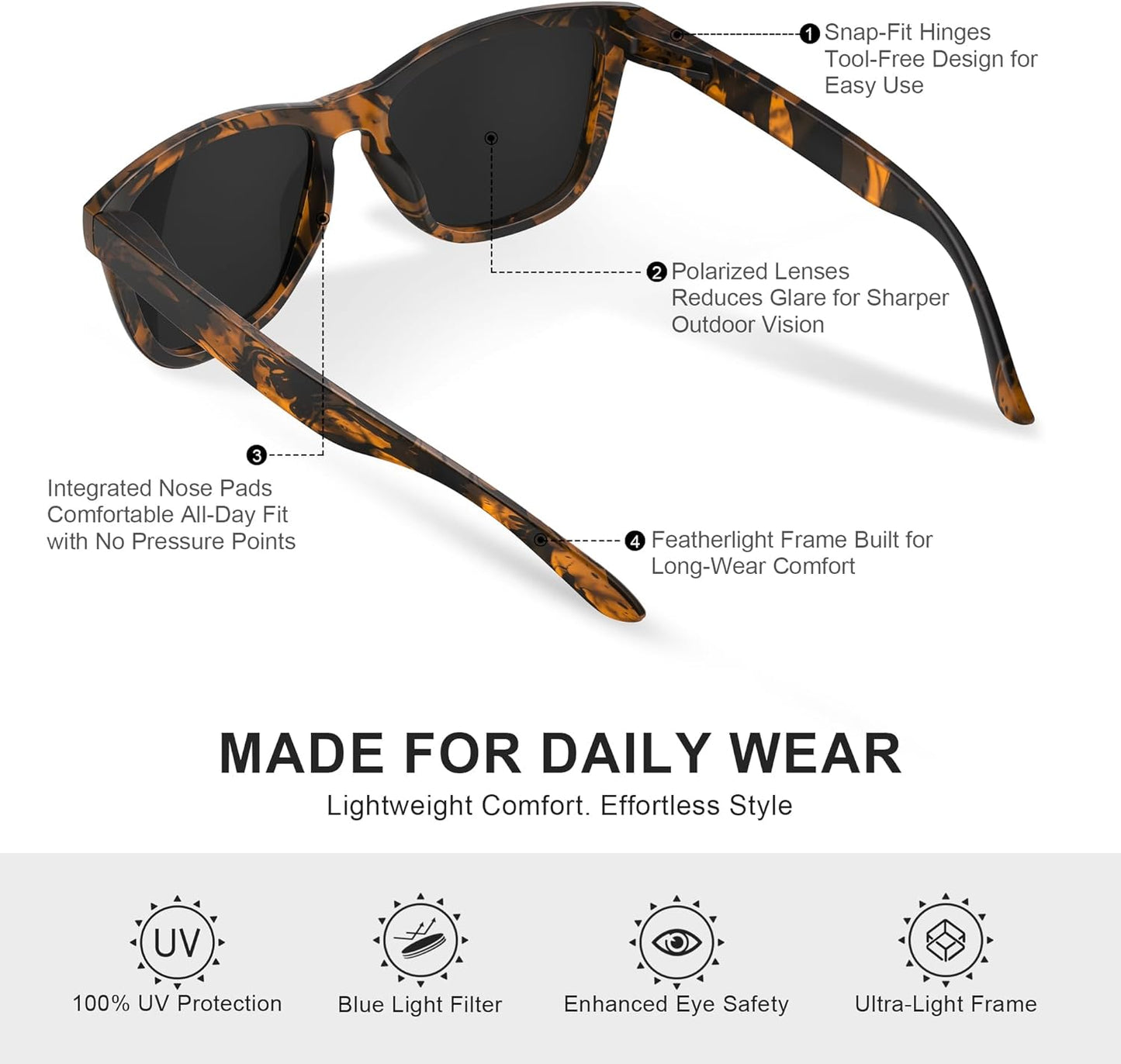 Polarized Sunglasses - Lightweight UV Protection Shades for Men & Women | Perfect for Driving & Fishing
