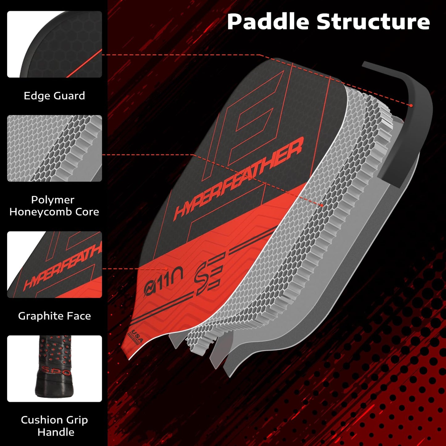 A11N Pickleball Paddles Set of 2 - USAPA Approved | 8OZ, Graphite Face & Polymer Core, Cushion Grip | 4 Balls, 1 Sling Bag, Red