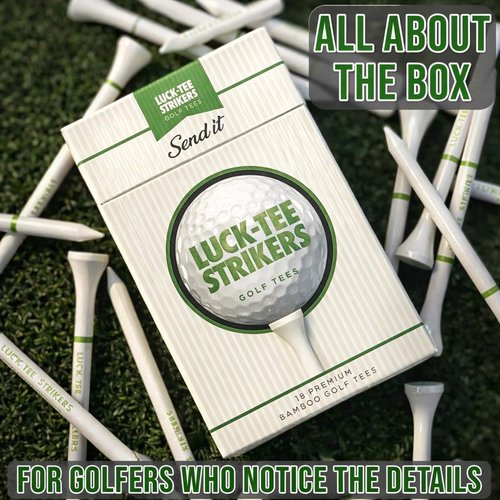 Luck-Tee Strikers Flip-Top Golf Tee Holder - Vintage Pocket Case with 18 Bamboo Tees | Unique Gift for Golfers