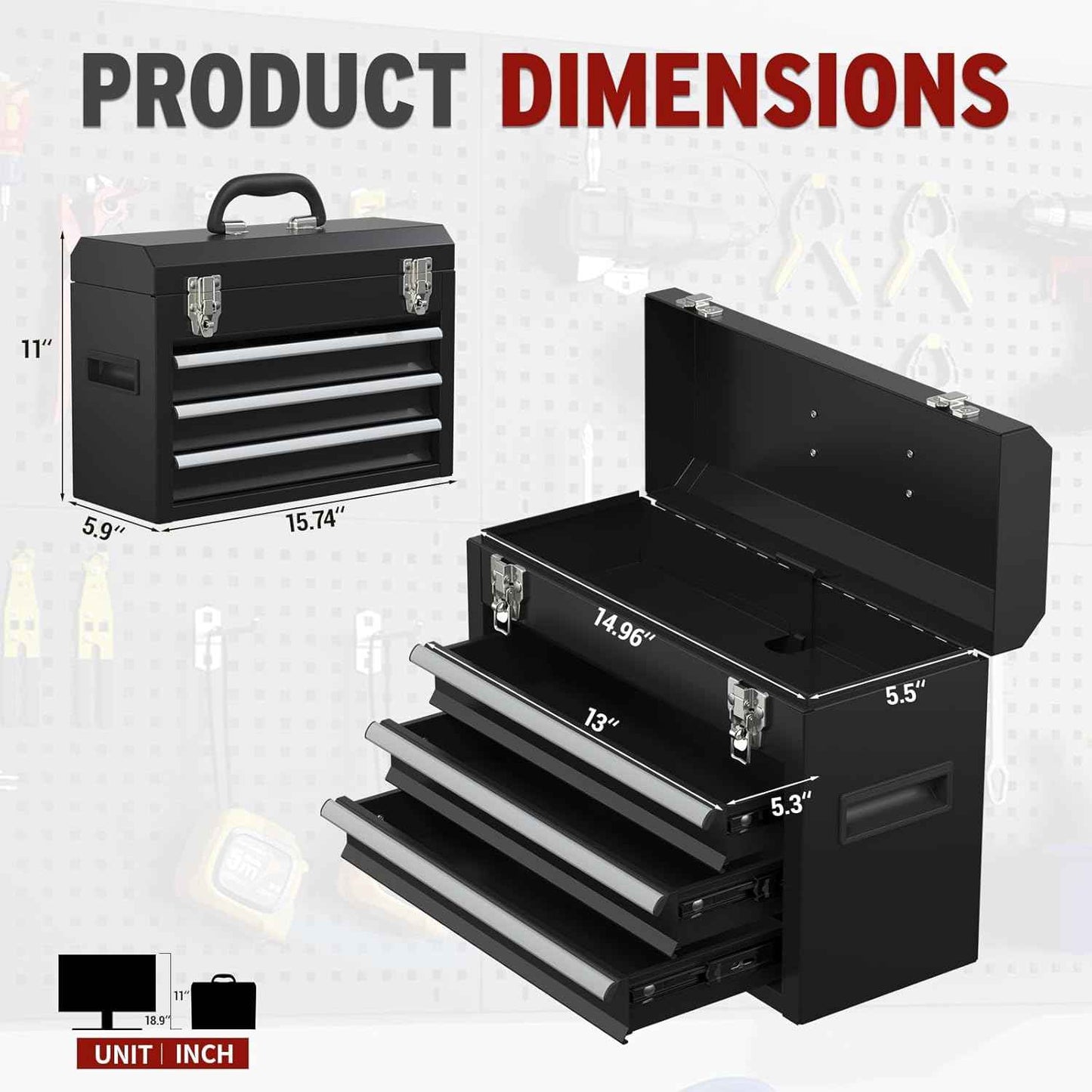 Portable Pink 3-Drawer Steel Tool Box with Locking System for Tool Storage