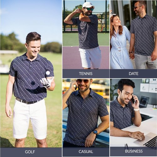 JIUYANG Men's Golf Polo Shirt - Moisture-Wicking 4-Way Stretch, UPF 50+ | Short Sleeve Performance Print