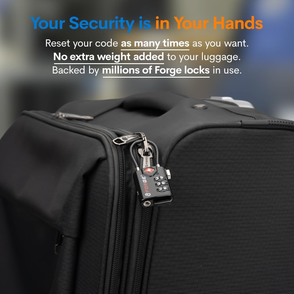 Skiennix TSA Approved Cable Luggage Locks - Re-settable Combination, Durable Alloy Body | Black, Set of 2