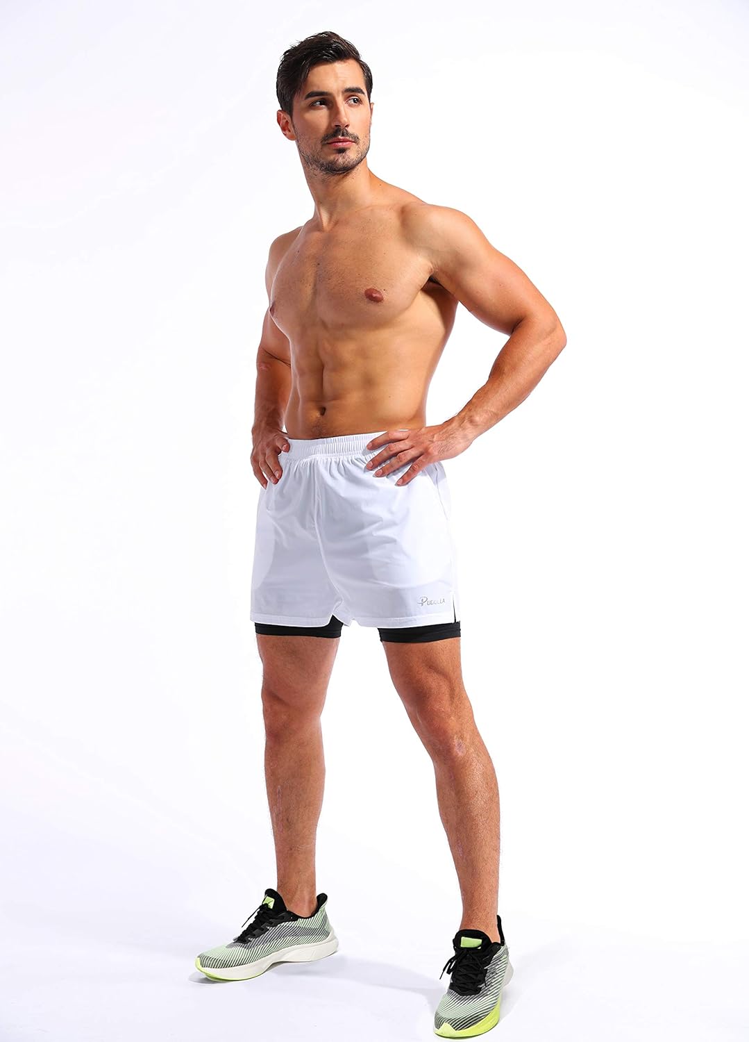 Pudolla Men's 2-in-1 Running Shorts - Quick Dry Athletic Gym Shorts with Phone Pockets | 5" Length