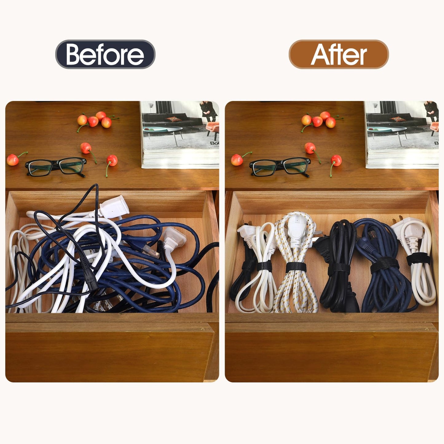 MVYC 200PCS Reusable Cable Ties Wire Ties Cord Organizer Cable Organizer Adjustable Cable Management Black 4+6+8+10 inch