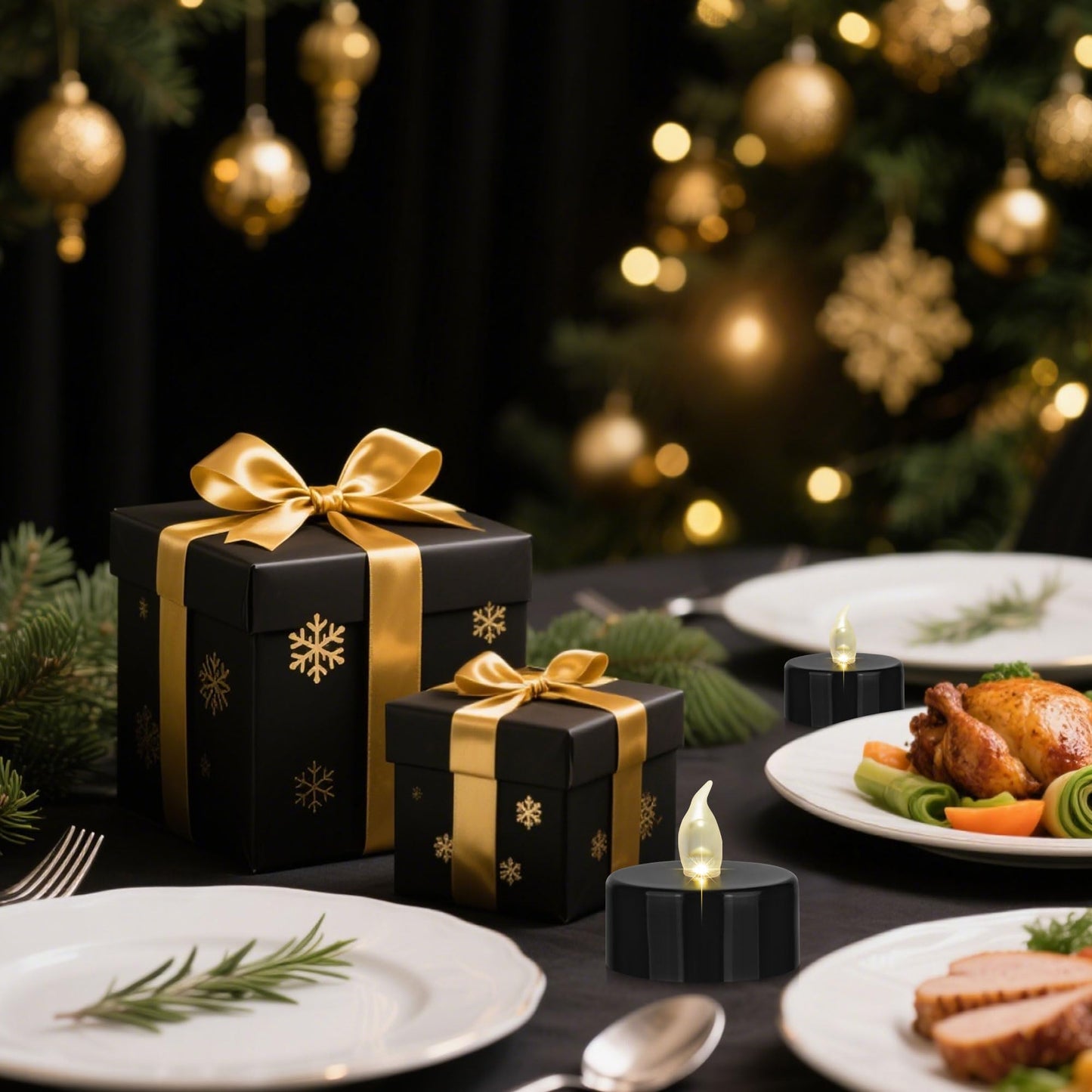 Nancia 24PACK Flameless LED Tea Lights Candles, Realistic and Bright Flickering Long Lasting 200Hours Battery-Powered, Ideal Party, Wedding, Birthday, Gifts Home Decoration Black