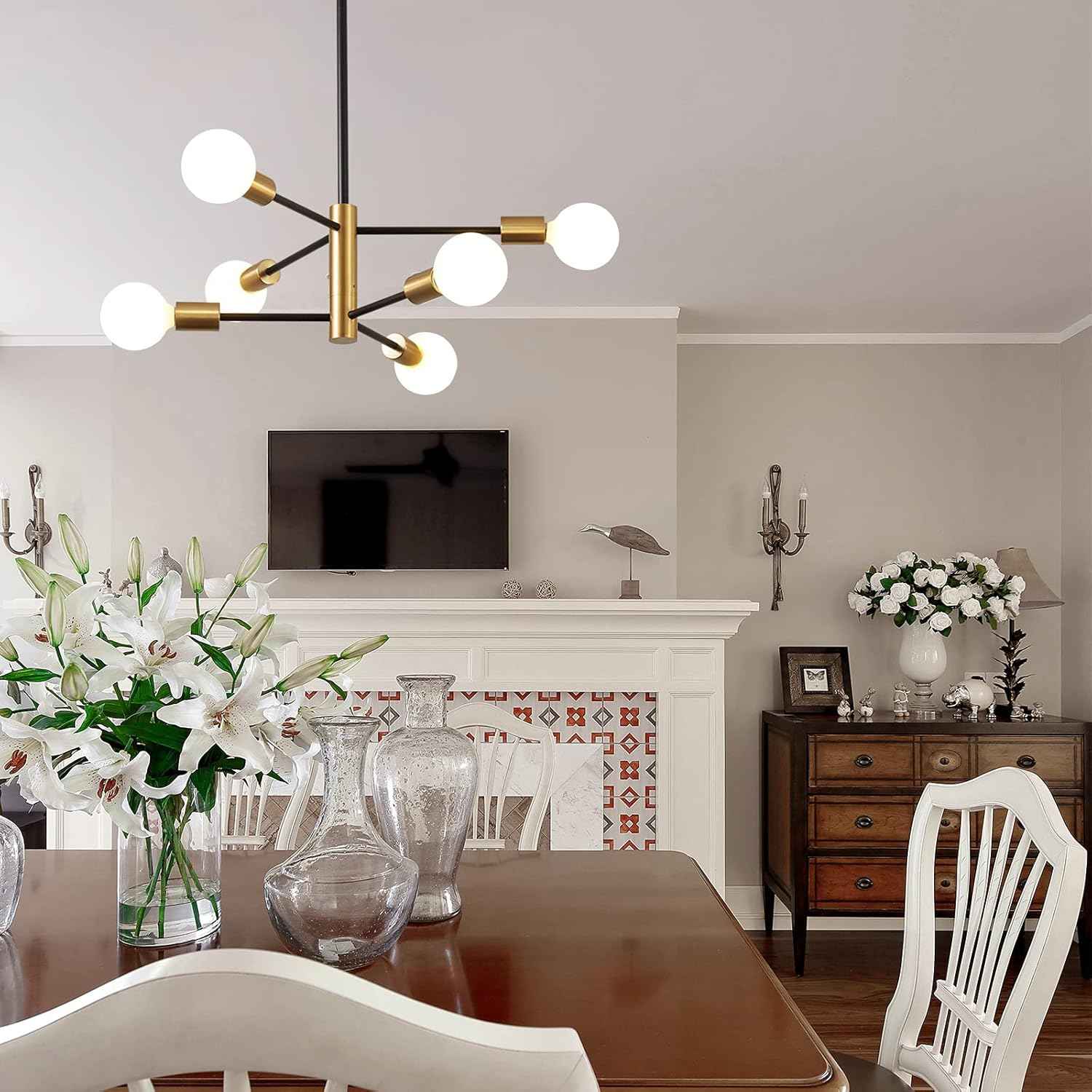8-Light Gold Sputnik Chandelier - Modern Adjustable Ceiling Light for Dining Room, Kitchen & Foyer