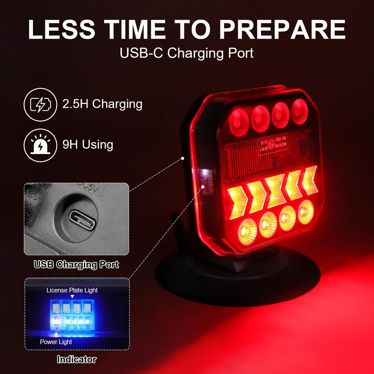 Agrieyes USB-C Wireless Trailer Lights, Adjustable Magnetic Tow Light with Retroreflectors, Rechargeable Towing Light Kit Reverse for Trucks, Boat, RV, Vehicle, Caravan