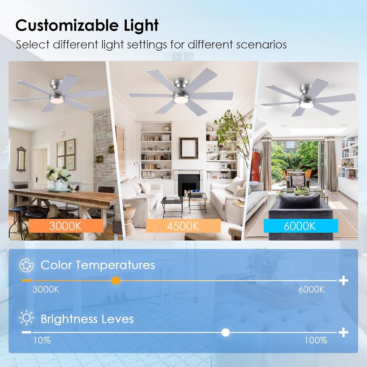 46” Black Low Profile Ceiling Fan with Lights & Remote Control - Dimmable, Noiseless, Reversible for Bedroom