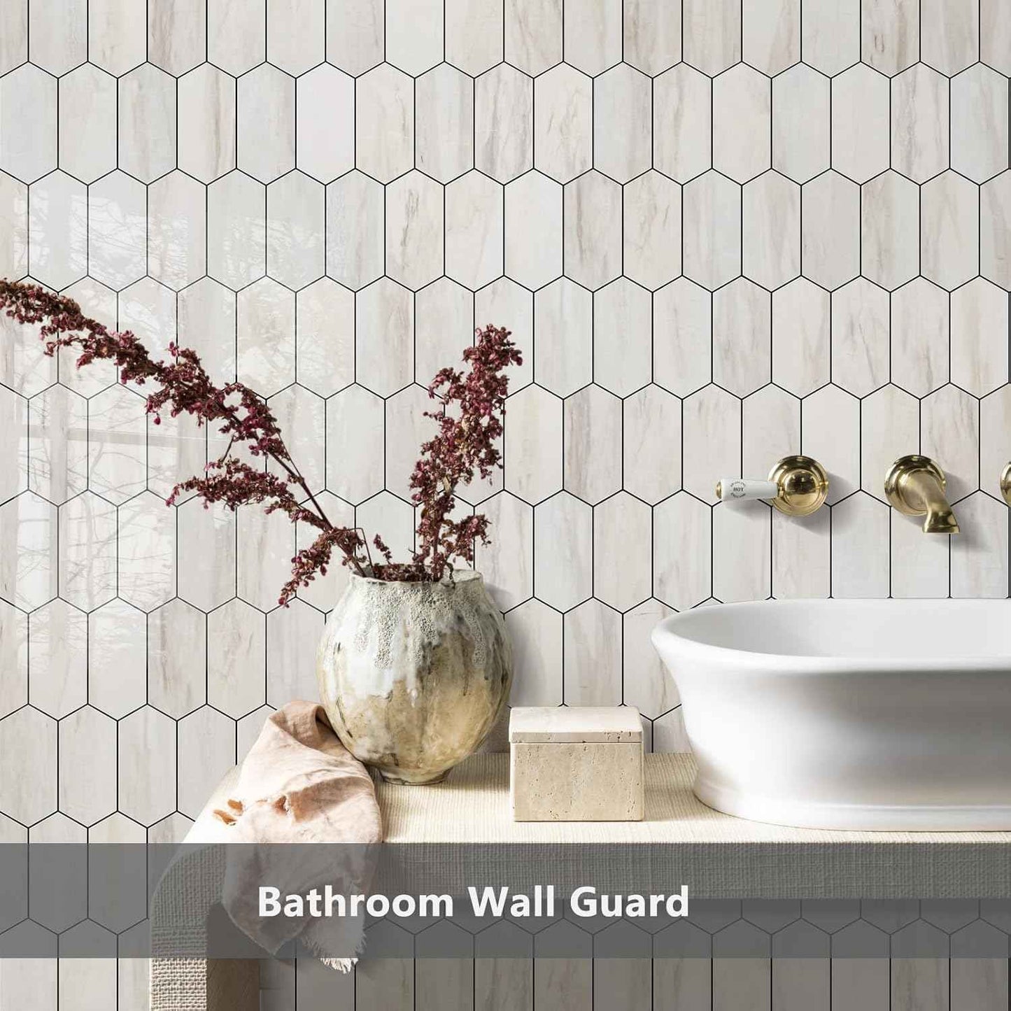 Glossy Wood Grain Peel and Stick Backsplash Tile - 10 Sheets Hexagon Mosaic for Kitchen & Bathroom, 12.4 x 12 Inch