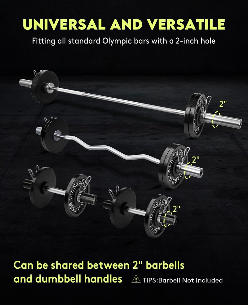Cast Iron 2-Inch Olympic Weight Plates Set for Strength Training, Barbell Free Weight Plate Set for Weightlifting in Home Gym, Multiple Sizes From 2.5LB to 40LB (Set: 40 lbs (4x 10 LB))