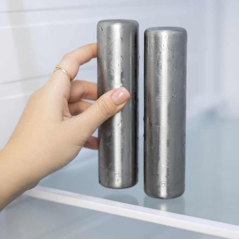 Outset Stainless Steel Cylinder Ice Packs, Set of 2 Reusable Travel and Lunch Box Coolers, 6.3" x 1.6”