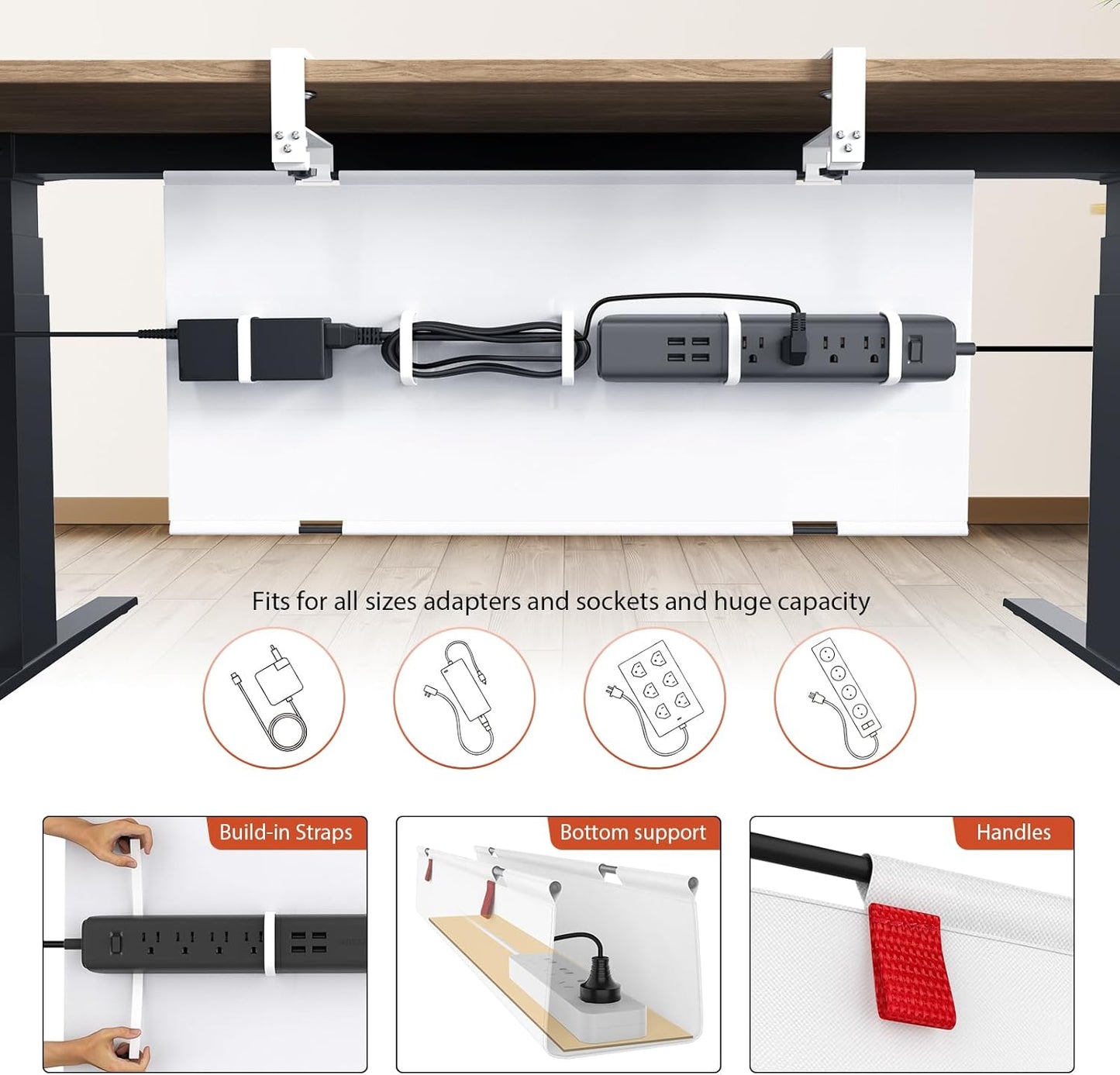 36" No Drill Under Desk Cable Management Tray - Premium Cord Organizer for Office & Home