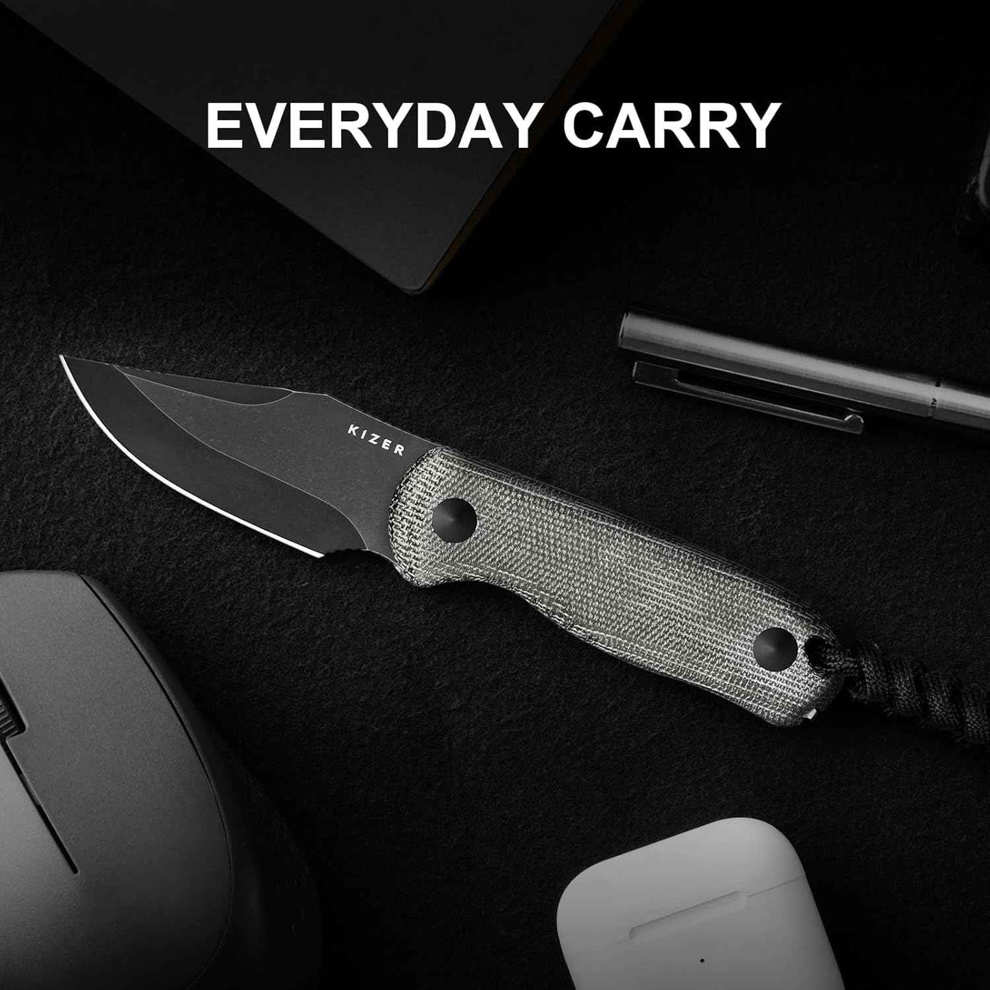 Kizer Drop Bear EDC Fixed Blade Knife - 2.57" 14C28N Blade, Yellow PEI Handle, Compact Survival Knife with Kydex Sheath