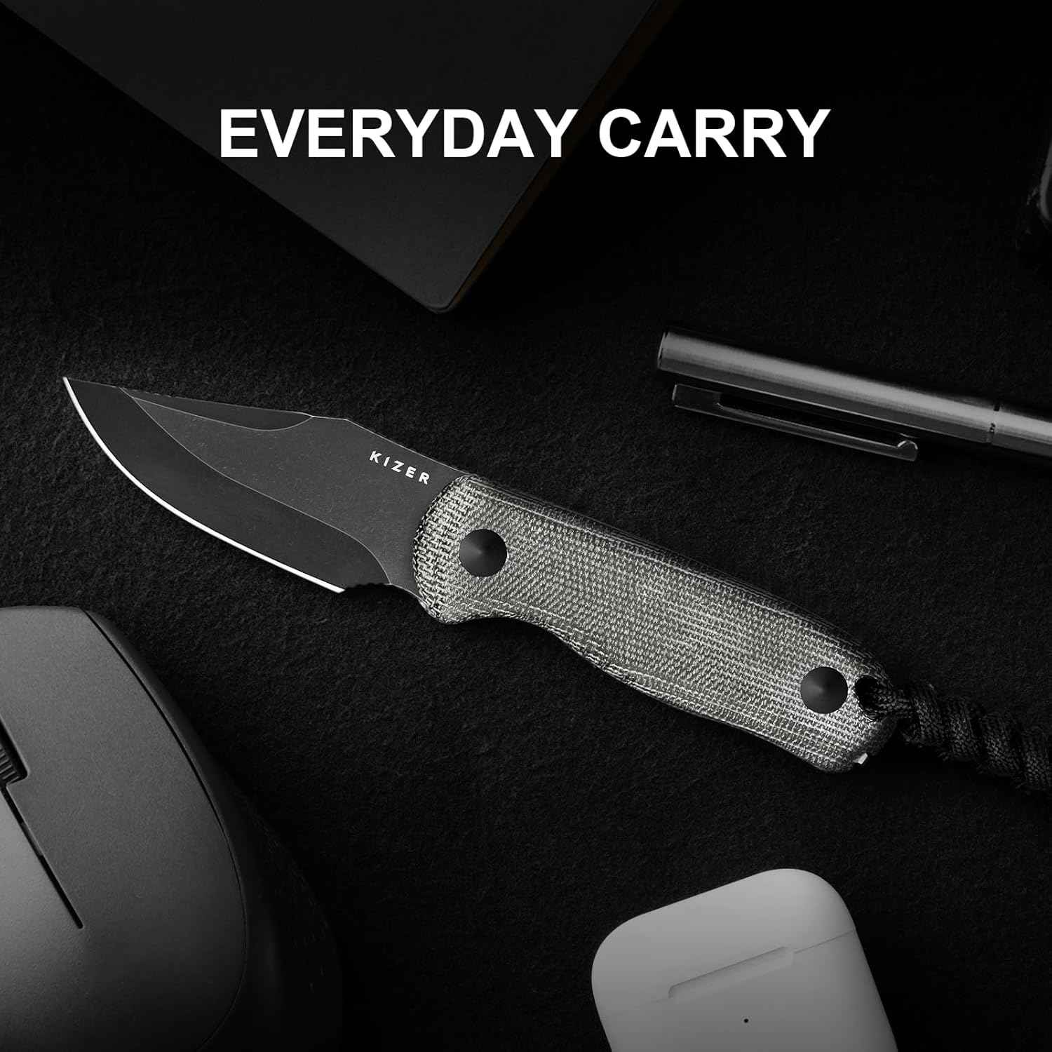 Kizer Drop Bear EDC Fixed Blade Knife - 2.57" 14C28N Blade, Yellow PEI Handle, Compact Survival Knife with Kydex Sheath