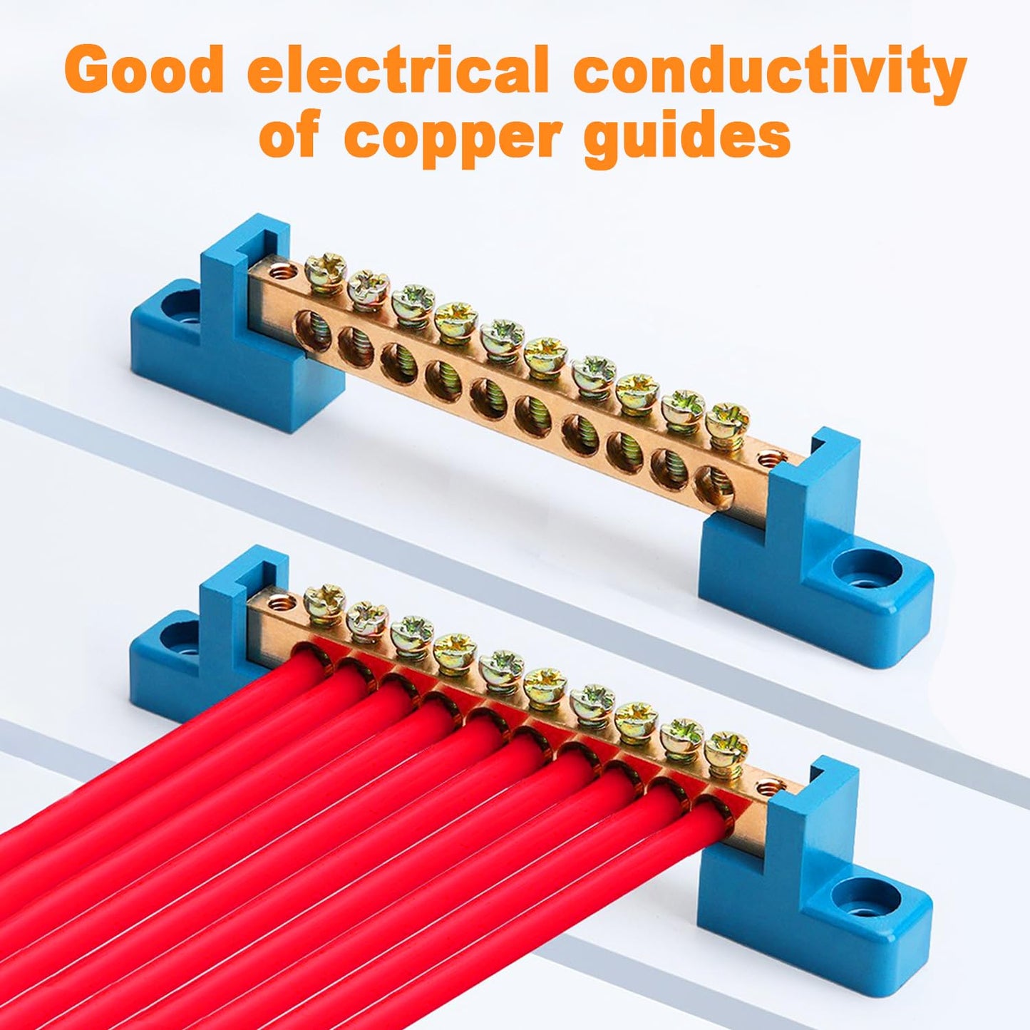 HUAREW Grounding Bus Bar 10 Positions, Ground Bus Bar Terminal Block, Brass Wire Screw Terminal Electrical Bus Bars(Pack of 4)