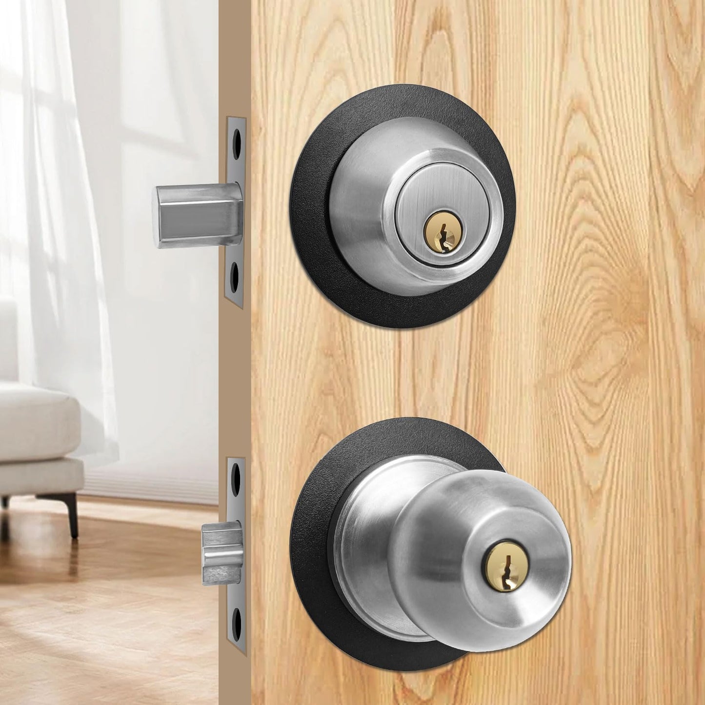 MOSECYOU Door Knob Plates Round Version, Matte Black, Thick, Door Reinforcement Plate, Scar Plates for Door Knob/Deadbolt, Door Handle Cover Filler Fixing Repair Backplate (2 Pcs, Matte Black)