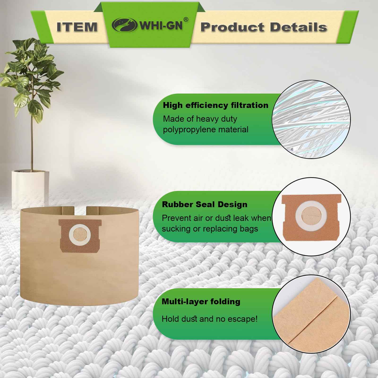 12 Pack 25-1238 Shop Vac Bags for Stanley & Porter-Cable 4 Gallon Wet/Dry Vacuums Models# PCX18301-4B SL18301-3B, Part# AT25-1238