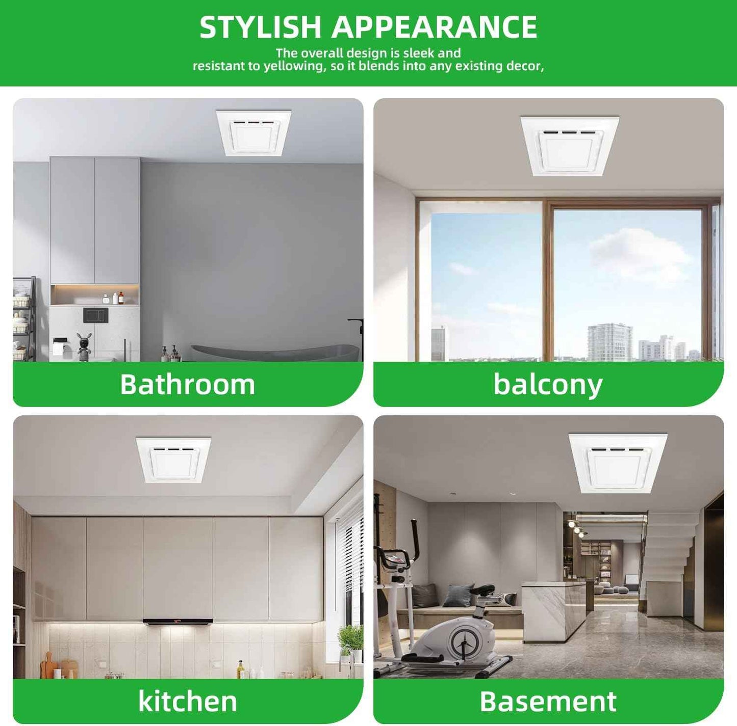 12" Silent Exhaust Fan with 6500K LED Light - 144 CFM Bathroom Ventilation