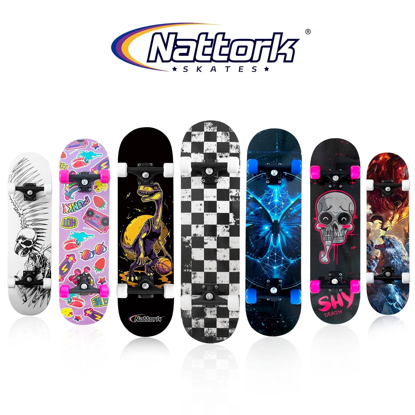 Nattork 31-Inch Complete Skateboard ?9-Ply Canadian Maple Deck with Checkerboard Design, Ideal for Beginners and Teens of All Ages