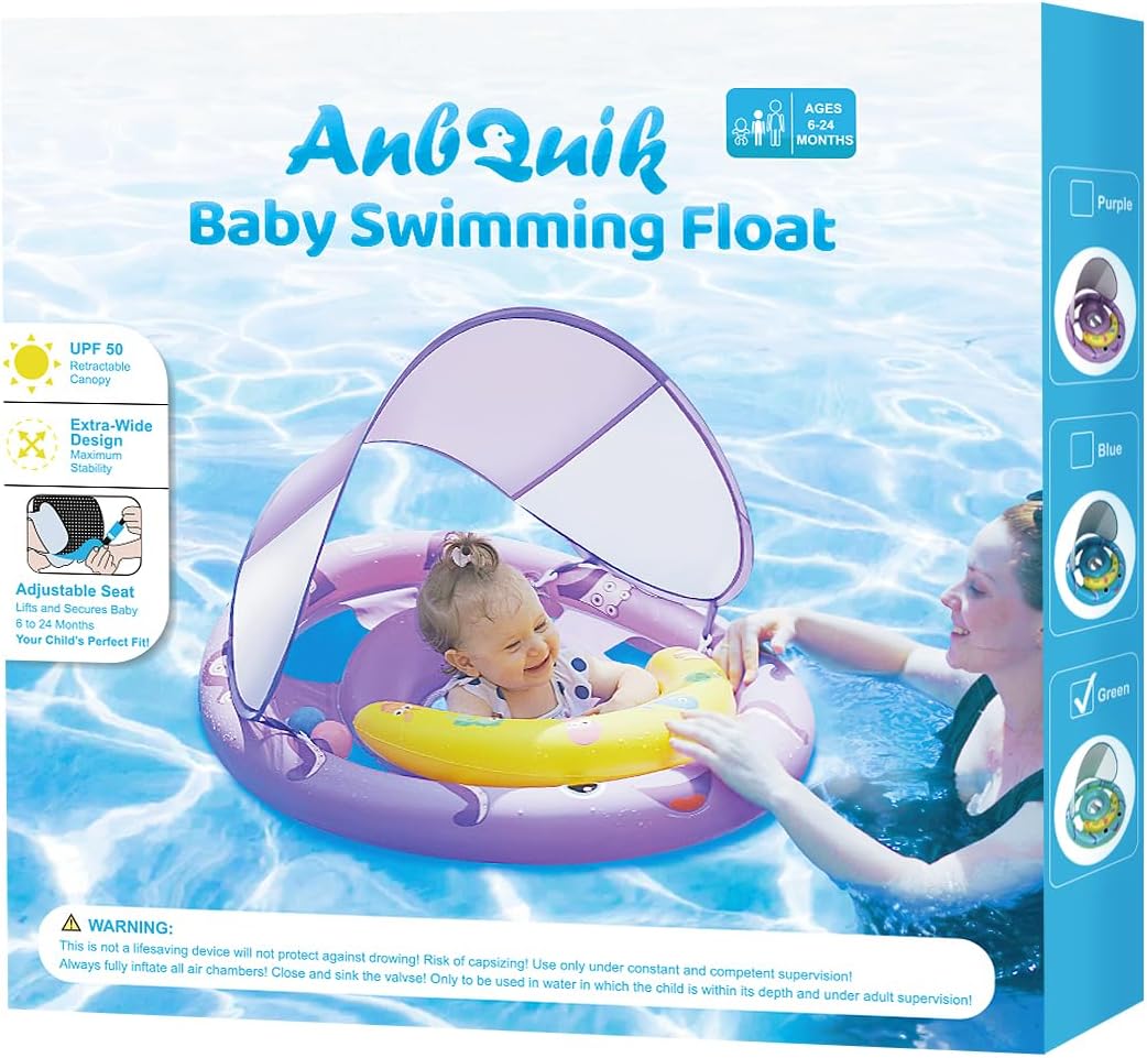 Skiennix Baby Pool Float - Octopus Swim Float with UPF50+ Canopy for 6-24 Months | Adjustable & Breathable Seat