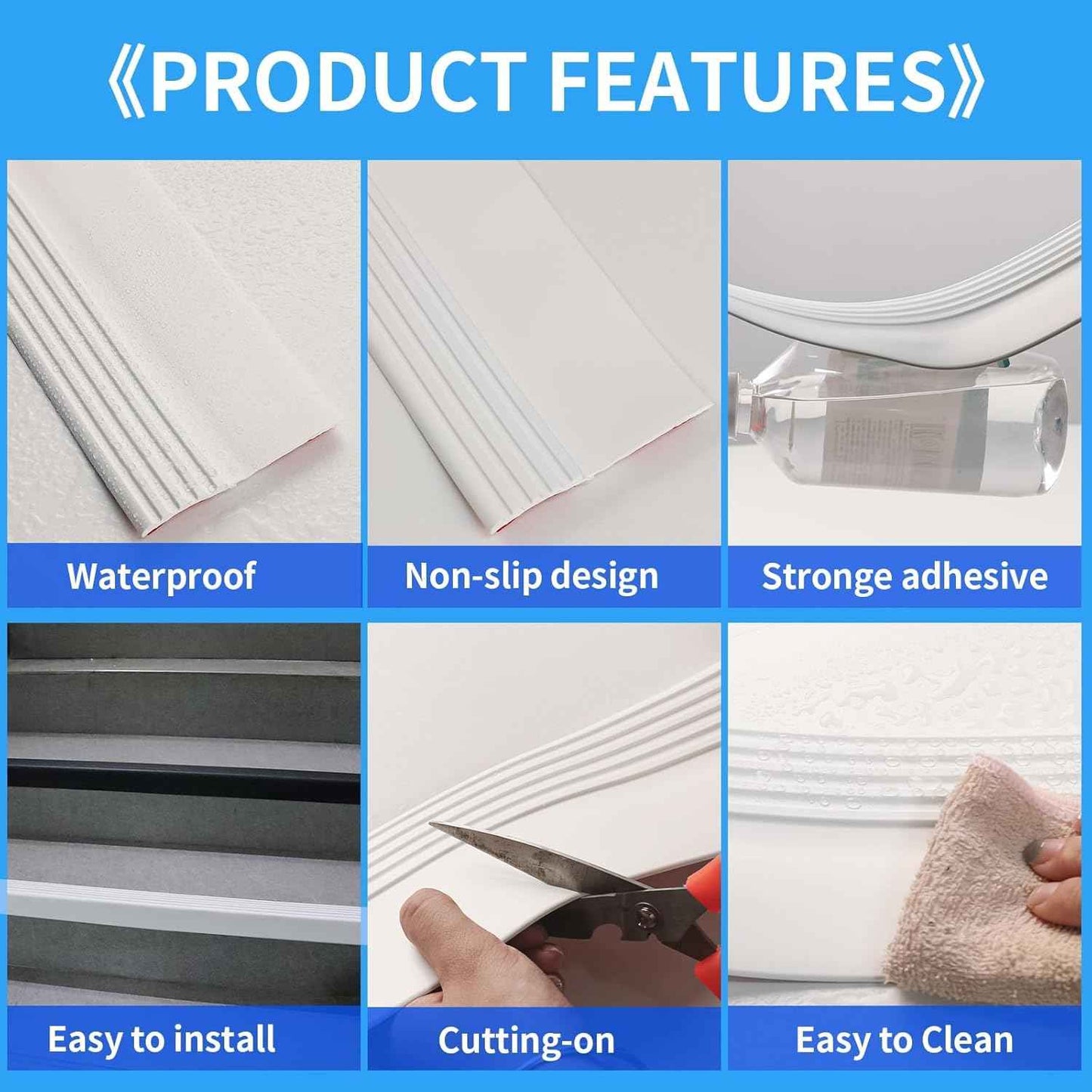 Self-Adhesive Rubber Stair Nosing Trim - 40 FT Black Edge Protector for Indoor & Outdoor Steps