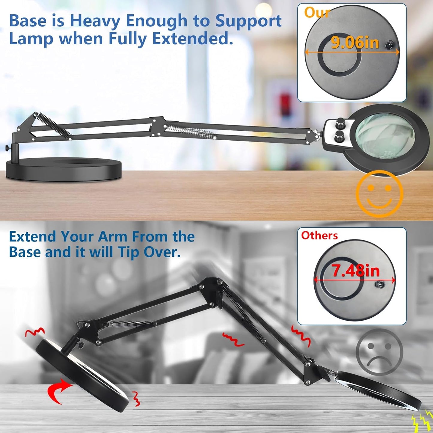 12X LED Magnifying Glass with Light & Clamp - Hands-Free Desk Lamp for Crafting & Reading