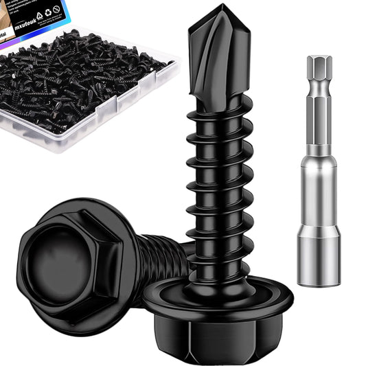 mxuteuk #8Γ3/4" Self Tapping Screws,410 Stainless Steel Self Tapping Screws for Metal,Self Drilling Screws,Hex Washer Head Screws Suitable for Wood, Metal or Tough Materials (180PCS)