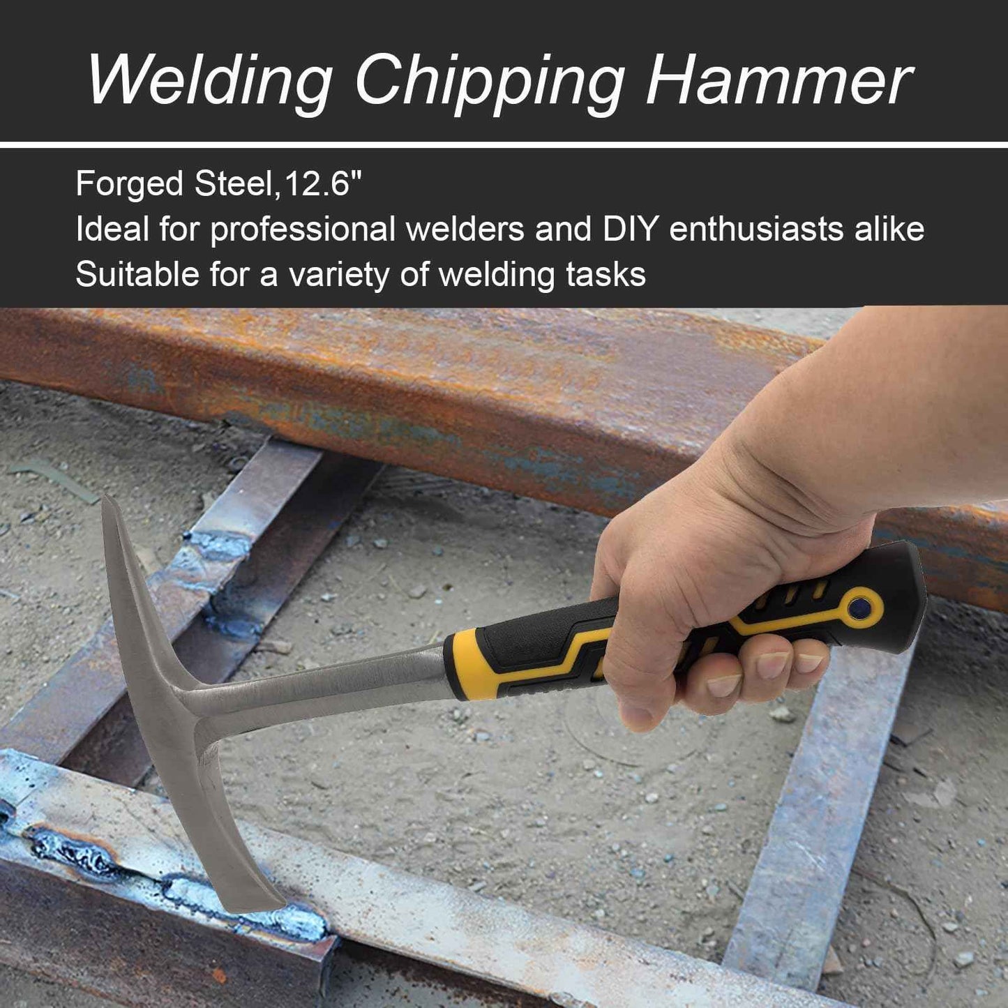 JOYFUL&HOPEFUL Chipping Hammer,Professional Slag Removal Hammer,Forged Steel,12.6",Efficiently Removes Welding Slag and Spatter,Chipping Hammer and Wire Brush Set