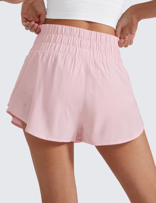 CRZ YOGA Ruffle Skirt Overlay Athletic Shorts for Women - High Waisted Flowy for Workout Running Tennis with Zip Pocket Strawberry Pink Medium